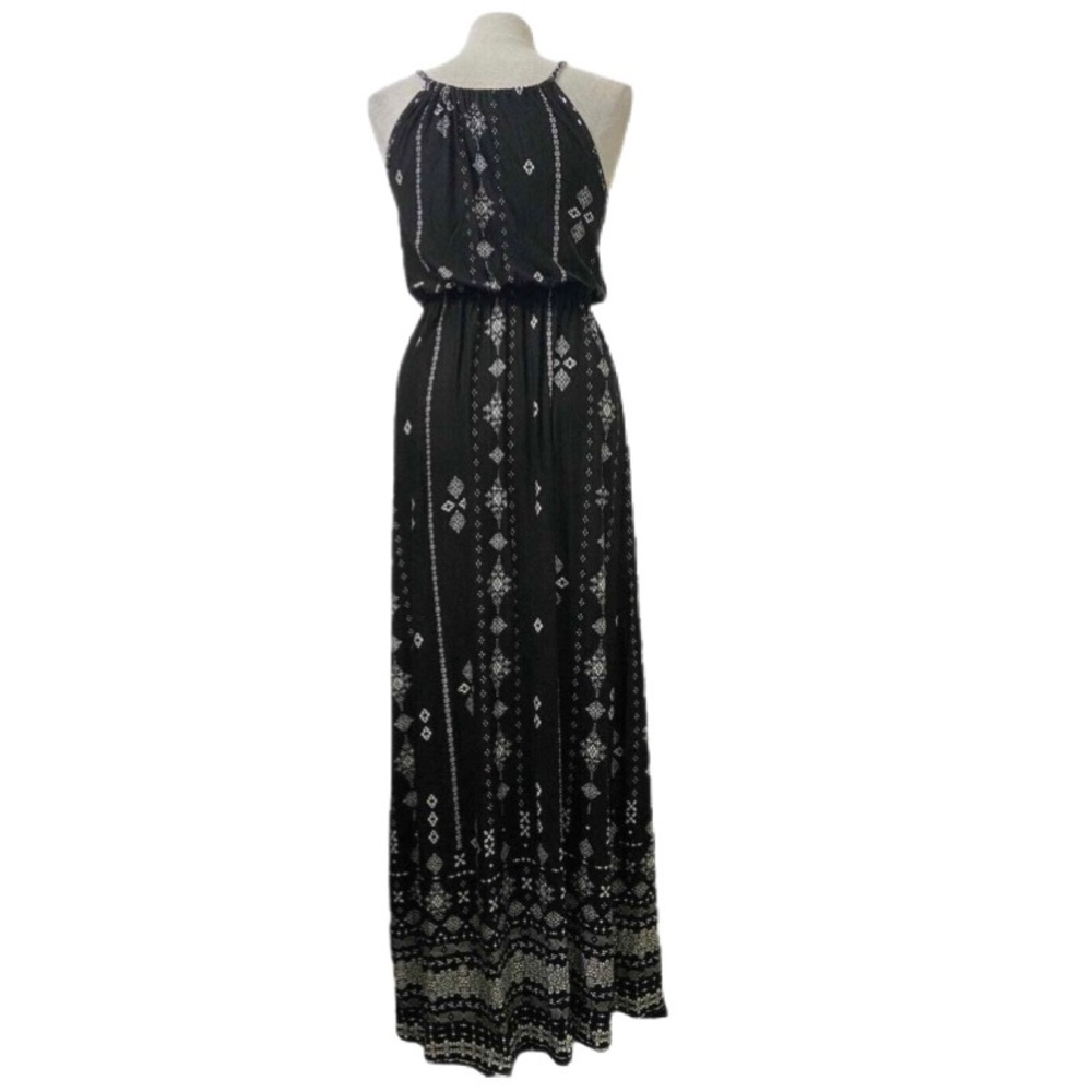 Skies Are Blue Black and White Patterned Sleeveless Maxi Dress Size MP